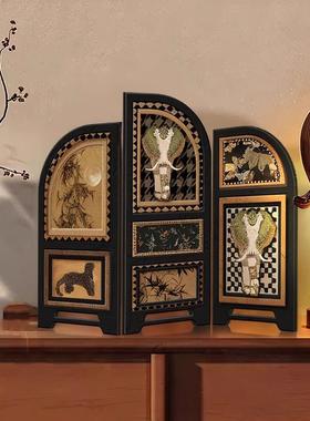 中古风小屏风桌面摆件客厅边柜电视柜创意家居装饰品中式玄关摆画