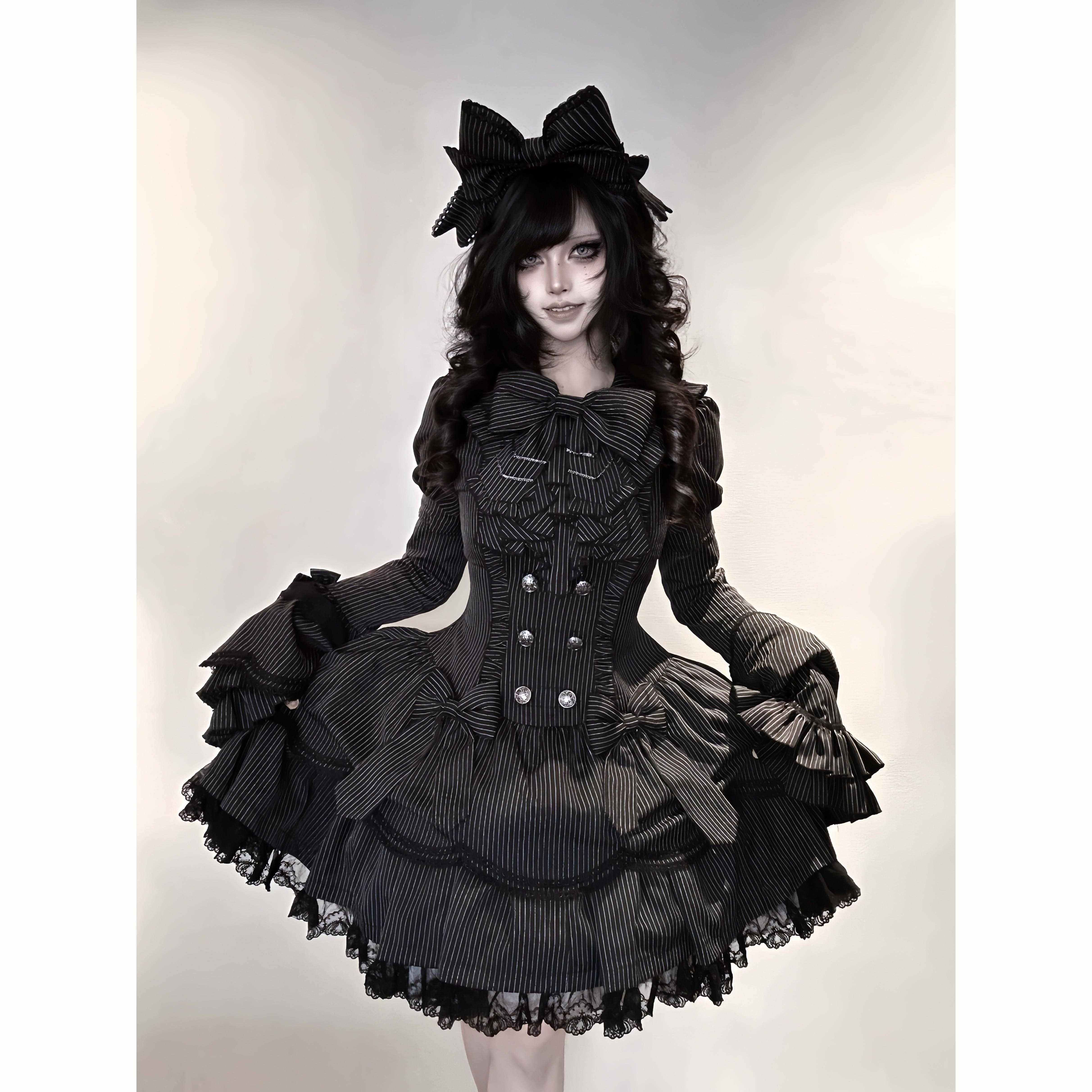 【失梦碎片定金】初代魔女原创暗黑哥特古早黑白条纹花瓣摆Lolita,模玩/动漫/周边/娃圈三坑/桌游,lolita洛丽塔连衣裙,淘宝优惠券,粉丝福利购,淘宝优惠卷