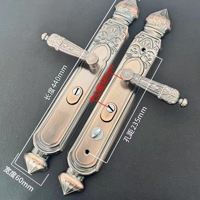 防盗门拉手 低价红古桃心板手锁 防盗门锁拉手铁面板铝把手