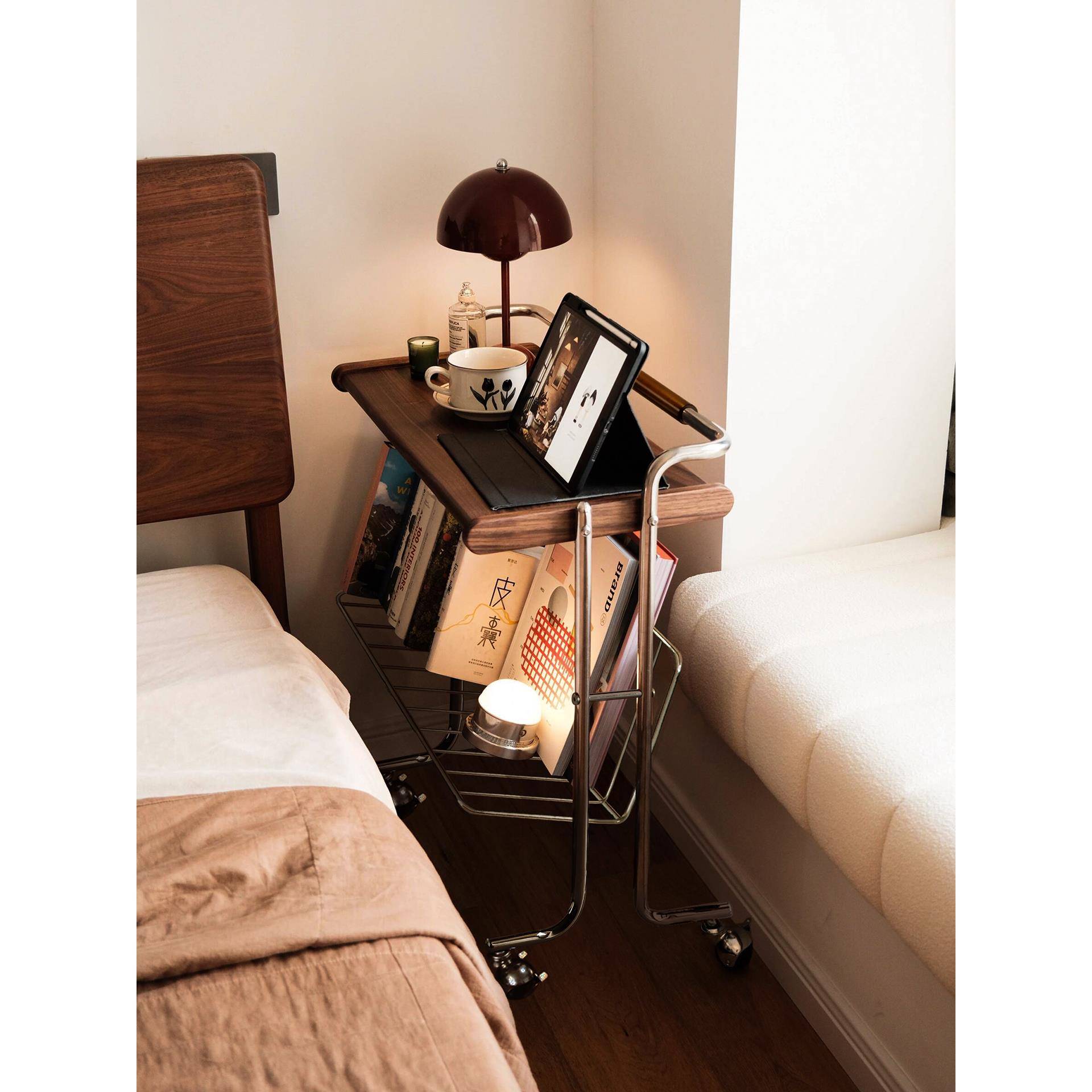 中覆古实木床头柜小推车沙发侧餐边茶几可移动客厅极窄置物收纳架