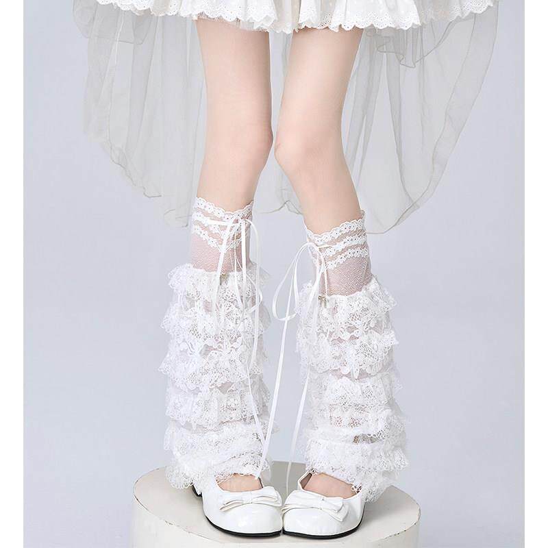 小羽毛罗莉塔纯白蕾丝花边腿套春夏公主防晒蛋糕纱萌甜美泡泡袜套
