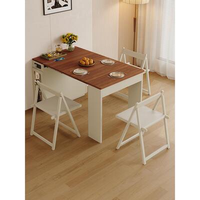 复古风齐平岛台餐桌一体家用可伸缩吃饭桌2025新款实木折叠小岛台
