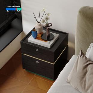 LIM界限中古风床头柜指纹锁烤漆床头柜感应夜灯多功能床边柜定制Z