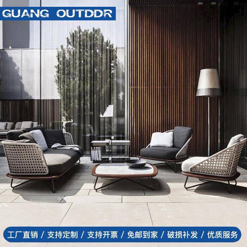 户外实木沙发组合庭院防水铝合金露天柚别墅家具室外防晒休闲花园