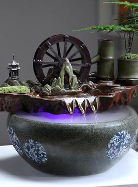 招财流水摆件循环水办公室开业礼物创意家居客厅装饰玄关桌风水轮