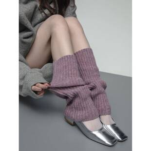 SS2L春夏纯色羊毛混纺竖纹针织短筒袜套女堆堆袜日系JK少女风腿套