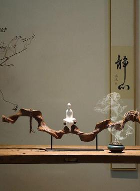 新中式树脂彷木禅意摆件侘寂风根艺茶室玄关柜艺术枯藤根雕装饰品