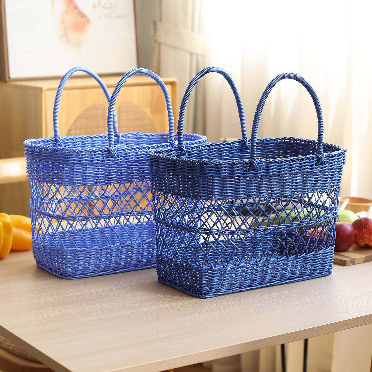 手提菜篮子买菜篮仿藤编购物篮大号网红野餐篮水果蔬菜零食收纳,收纳整理,购物篮,淘宝优惠券,粉丝福利购,淘宝优惠卷