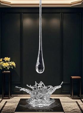 别墅酒店会所大堂透明树脂水花雕塑摆件售楼处大厅天花板水滴吊饰