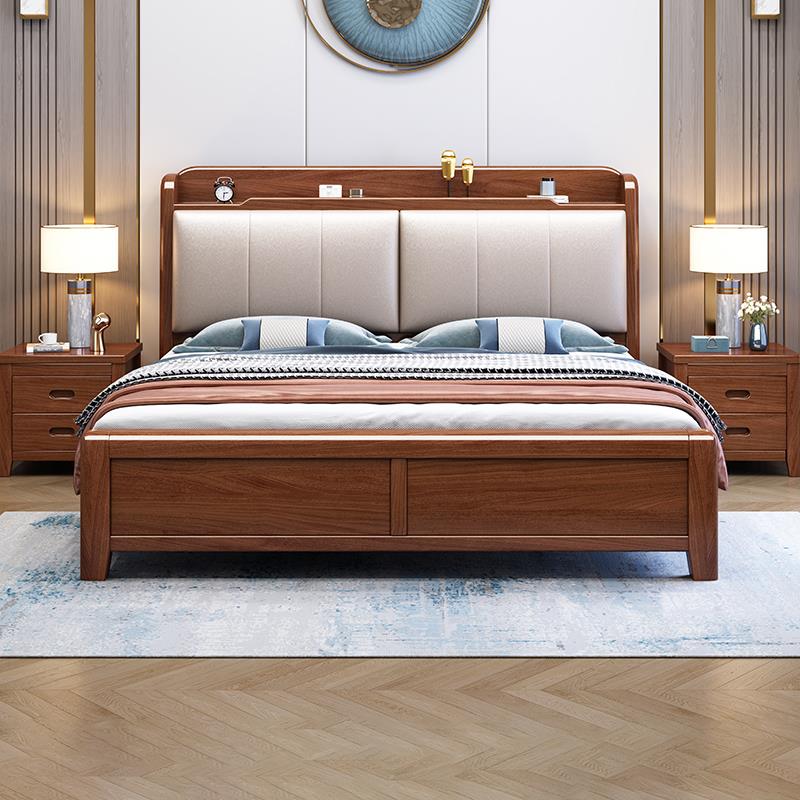 中式软靠包全实木床胡桃木床1.8m双人床主卧室1.5米大床储物婚床