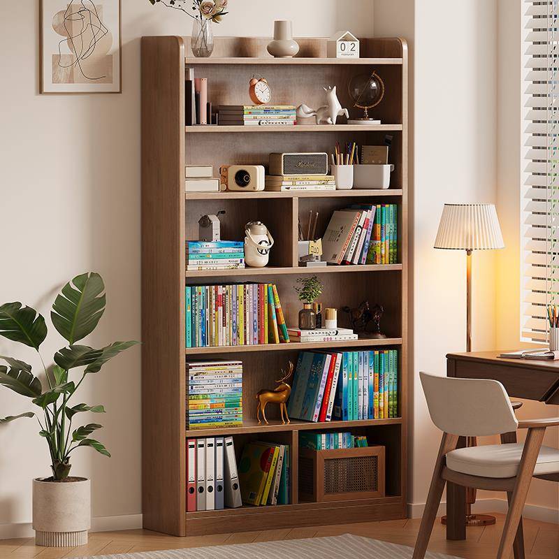 实木书架一体靠墙学生卧室收纳柜客厅落地置物架儿童家用简易书柜