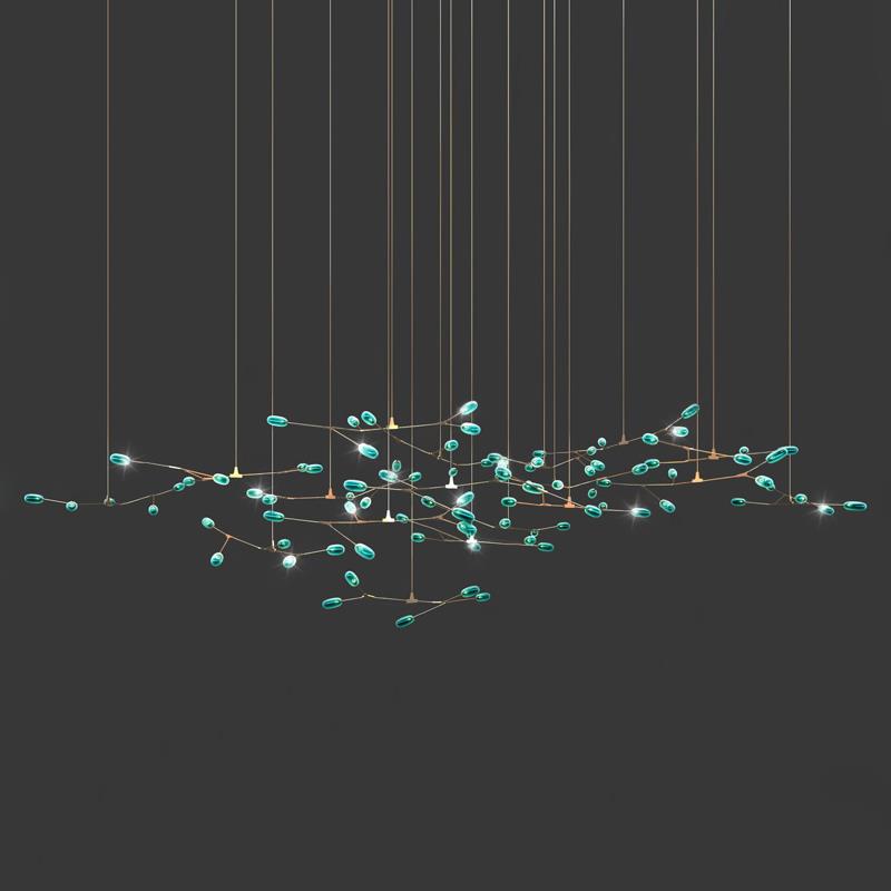 北欧绿色树枝客厅餐厅酒店工程大堂吧台设计师样板房玻璃分子吊灯