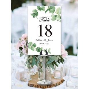 定制尤加利叶席位卡婚礼桌号牌婚宴生日桌牌森系签到台卡年会席卡