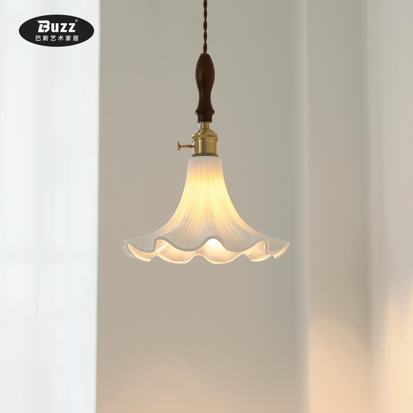 小吊灯法式中古风卧室床头吊线灯陶瓷木槿花朵餐厅吧台灯古镇灯具