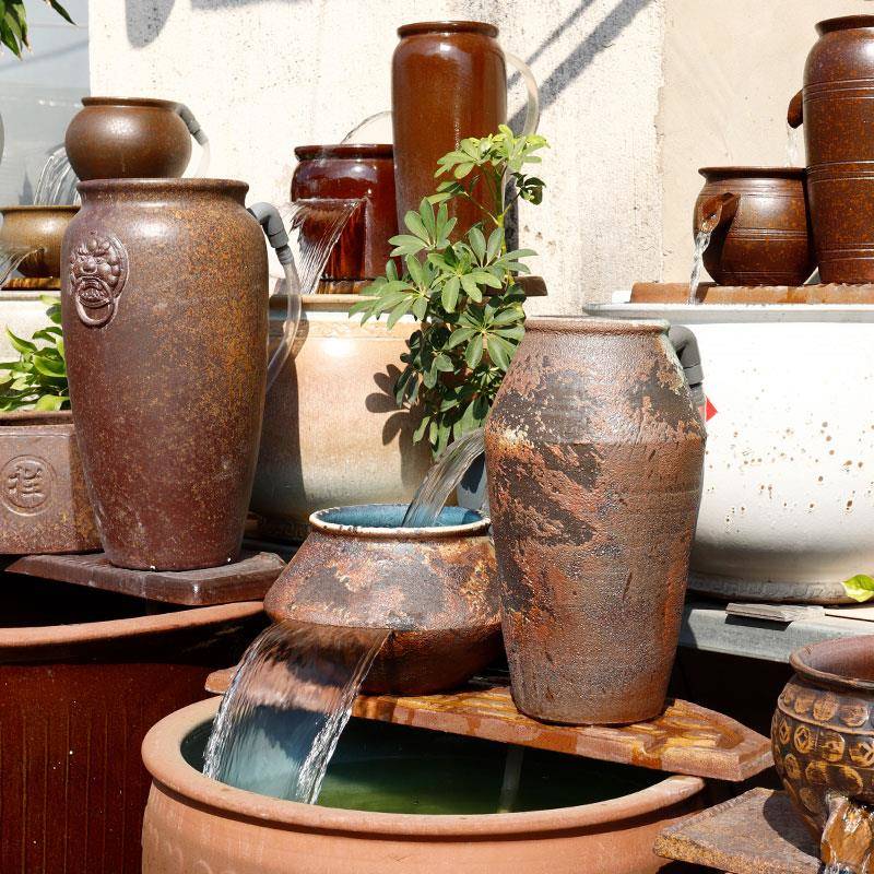 复古手工古法养鱼流水摆件陶瓷过滤增氧庭院造景水缸酒店民宿装饰