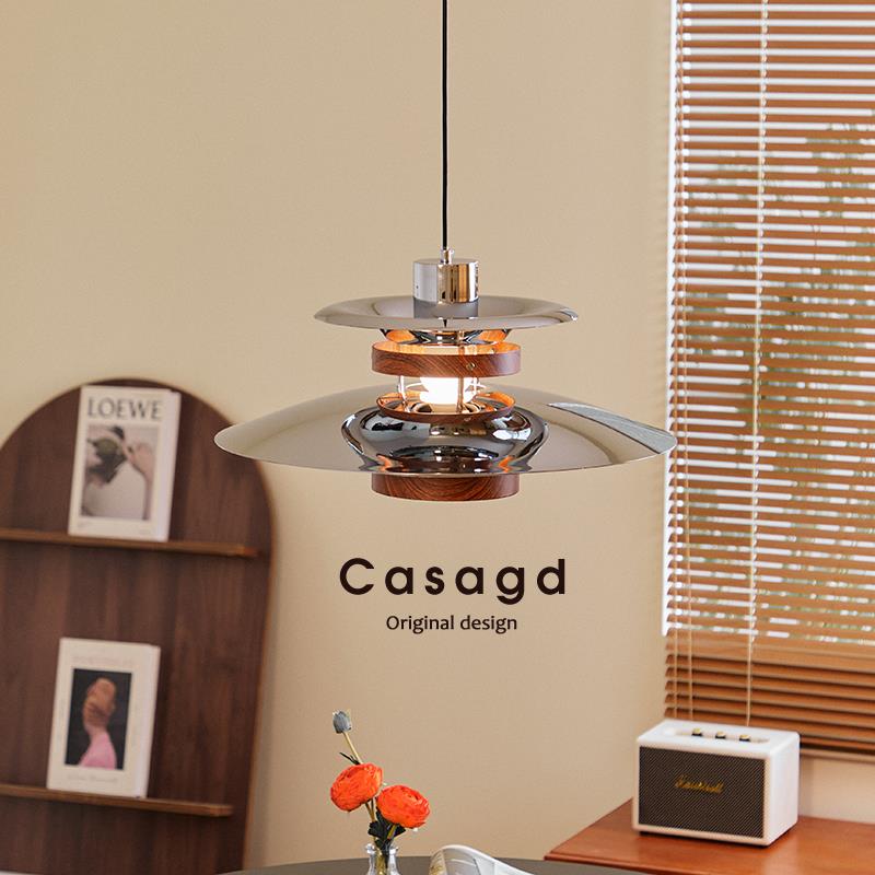 法式复古设计师新款PH飞碟餐厅灯中古风胡桃木纹吧台吊灯casagd