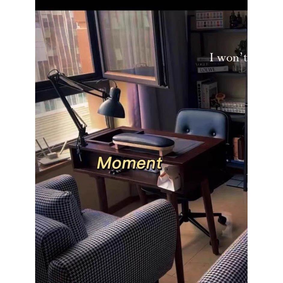 覆古美甲桌子美式实木美甲台单双人简约吸尘器美甲桌椅套装经济型