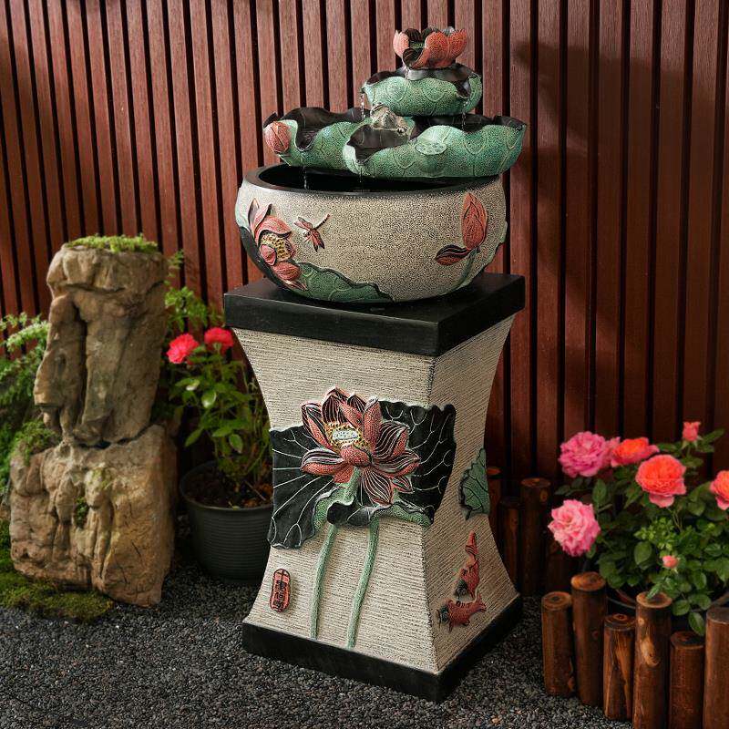 创意荷花喷泉流水摆件招财水景加湿器新中式风水轮客厅桌面小鱼缸