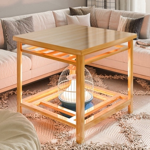 可折叠烤火桌子家用不锈钢冬季烤火炉家用四方桌正方形实木烤火架