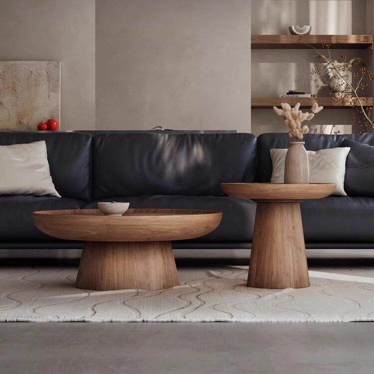 现代简约侘寂风茶几客厅家用圆形小户型设计师高级感艺术创意茶桌