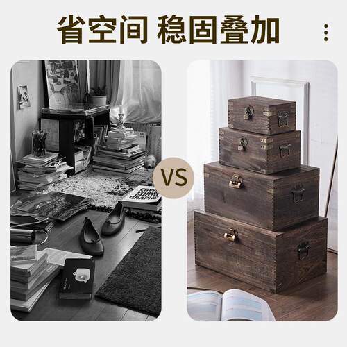 木纳箱纳长方形VRA收纳箱复古收带物实箱木带锁木盒箱盖子特大号