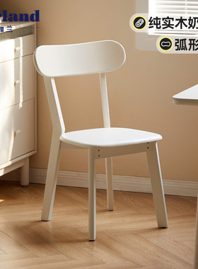 加兰全实木餐椅奶油风靠背椅家用休闲椅简约白色书椅餐厅吃饭椅子