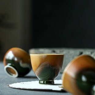 景德镇柴烧窑变茶杯精品主人杯自热落灰金釉火痕品茗杯功夫茶杯