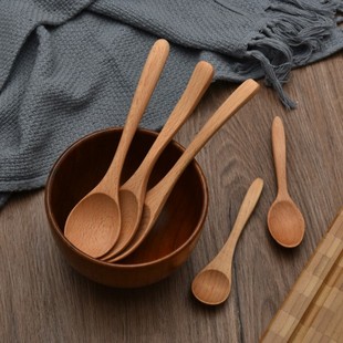 日式实木小木勺吃饭用木汤勺匙饭勺长柄调羹家用无漆无蜡定制