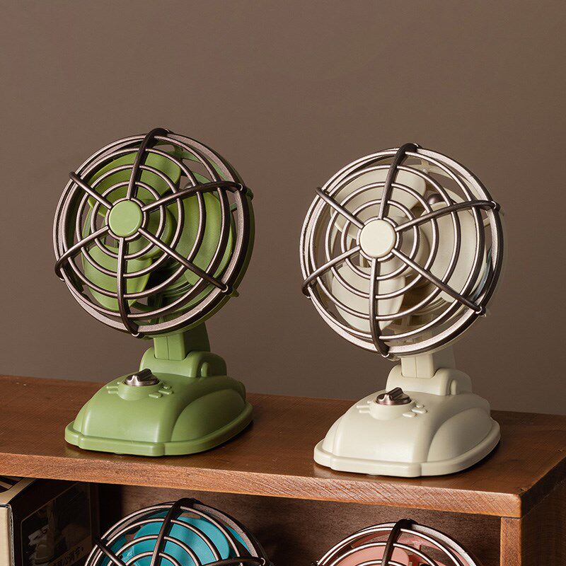 小风扇台扇静音学生宿舍办公桌上用 便携迷你复古创意usb充电插电