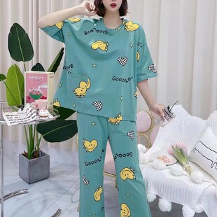 梵熙语2021春秋季新款可爱卡通布袋睡衣网红宽松休闲女纯棉中袖套