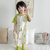 防踢被子神器儿童连体睡衣夏天短袖 婴儿夏款 薄款 宝宝睡袋纯棉夏季