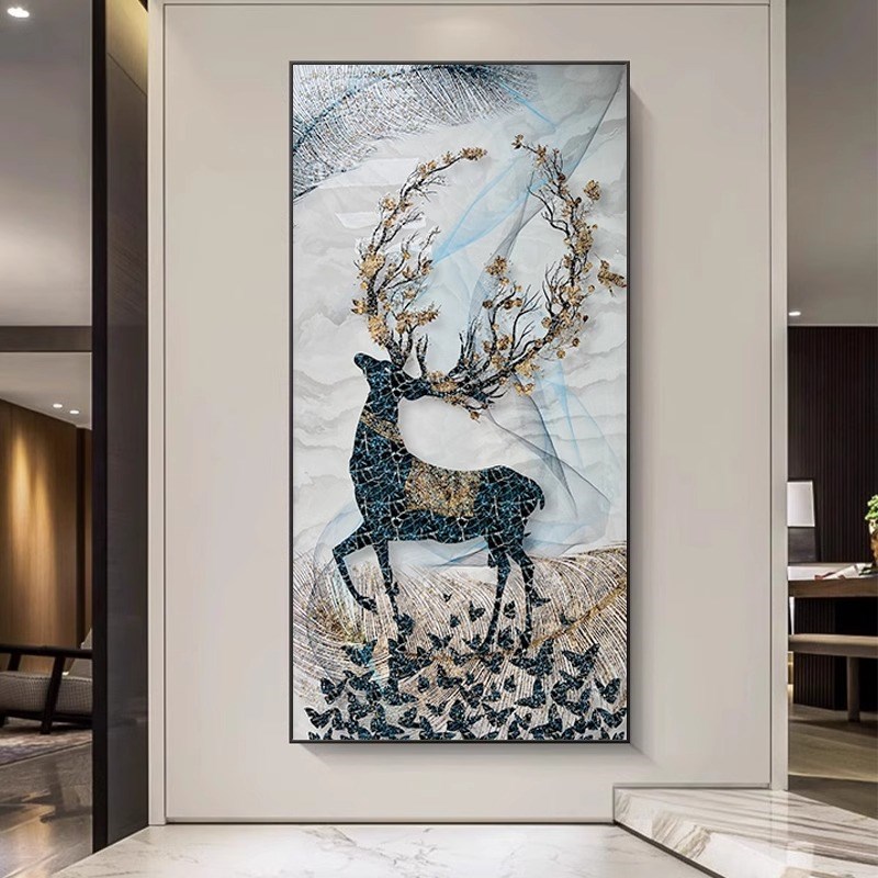 鹿的氛围灯玄关高端装饰画入户正对门壁灯画LED发光走廊过道挂画