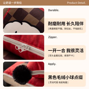 线条小狗午睡毯子二合一车载抱枕被高级感办公室两用折叠被子加厚