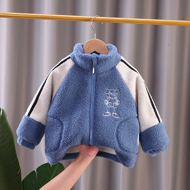 儿童冬装2022新款男宝宝羊羔毛毛衣外套小童加绒加厚棉衣洋气上衣