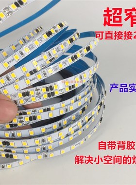 led灯条220v超窄6mm线性发光灯带自粘式暖光贴片8mm蓝色套管防水