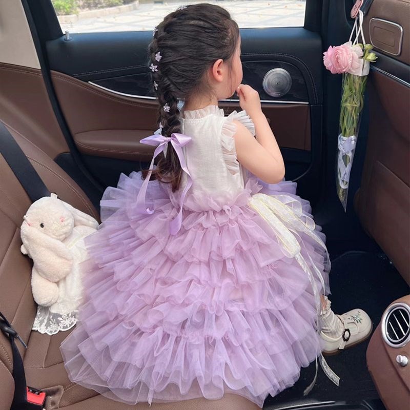 女宝夏季款公主裙纱裙新款女童夏装洋气紫色连衣裙子背心裙蛋糕裙
