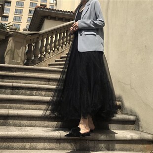 三层网纱大摆半身裙仙女温柔风到脚踝长裙很仙的山本风蓬蓬松纱裙