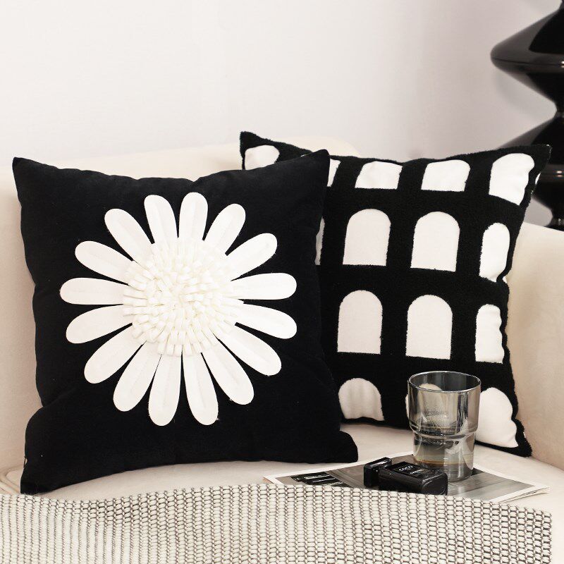 时尚黑色格调雏菊抱枕套不含芯方枕卧室抱枕客厅沙发靠枕靠垫套