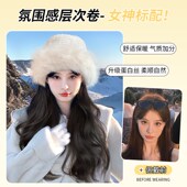 可爱长卷发毛绒帽假发女自然全头套 新款 帽子假发一体女款 2023冬季