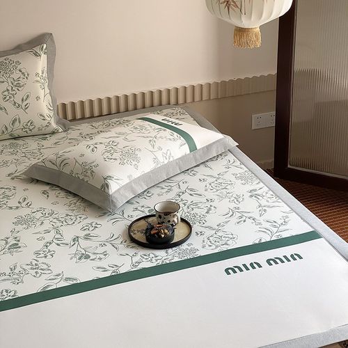 夏季冰藤席冰丝凉席三件套法式复古新款夏天可机水洗家用空调软席