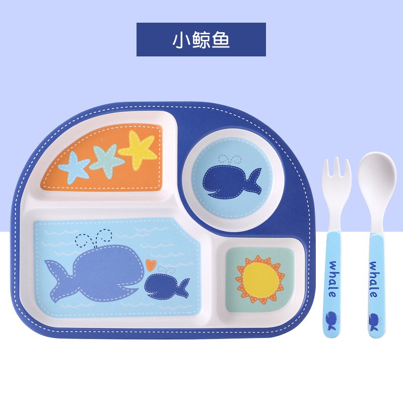 创意环保竹粉竹纤维儿童餐具套装三件套幼儿园宝宝叉勺子分格餐盘