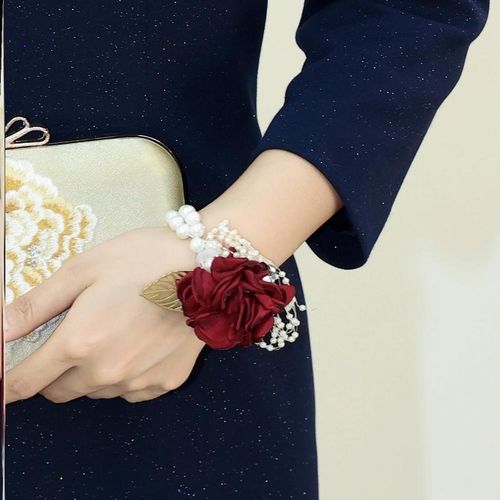 喜婆婆手花手腕花中式酒红色手腕花新娘喜婆婆父母高级感婚礼配饰