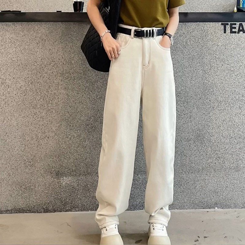 大码弯刀牛仔裤女2024秋季新款长裤高腰显瘦宽松阔腿裤洋气香蕉裤