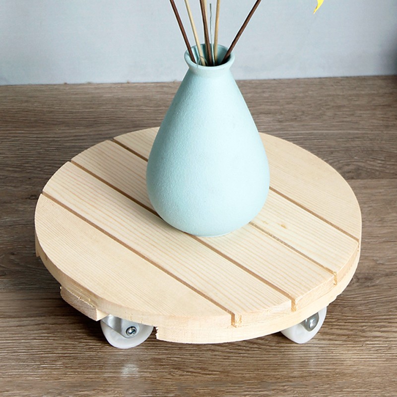 定制圆形花盆底座滚轮花托盘万向轮可移动托架带轮实木质拖盘滑轮