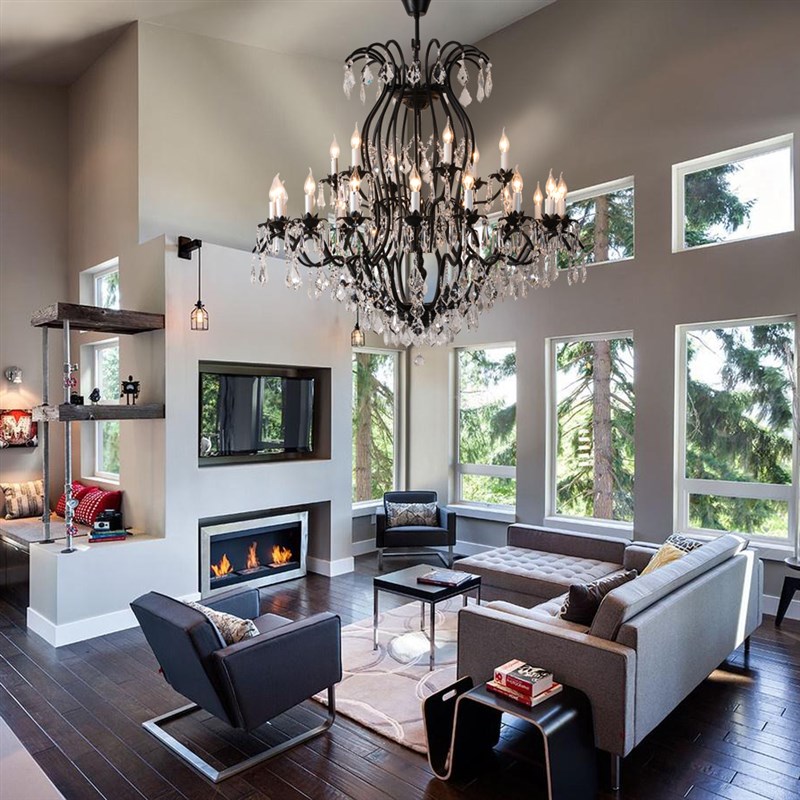 美式别墅客厅水晶大吊灯双层楼梯灯复式楼挑空大厅餐厅灯铁艺灯具