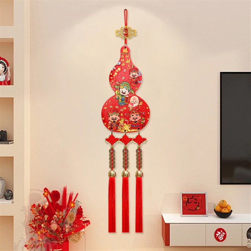 新年五路财神挂件国风葫芦五福浮雕流苏客厅玄关喜庆中国结装饰