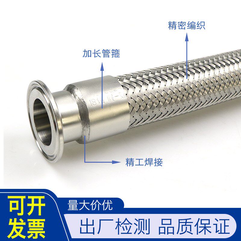 304不锈钢卡盘式波纹管卫生快速接头快装金属卡箍钢丝编织网软管