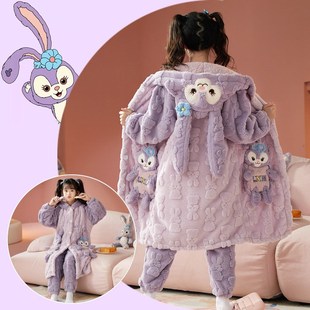 儿童睡衣法兰绒卡通比卡丘冬天加厚长款睡袍男女大童宝宝珊瑚毛绒
