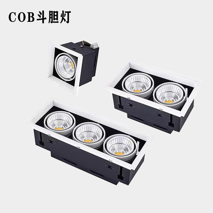 led斗胆灯双头射灯单头三头格栅悬吊式天花板天花孔灯方形嵌入式C