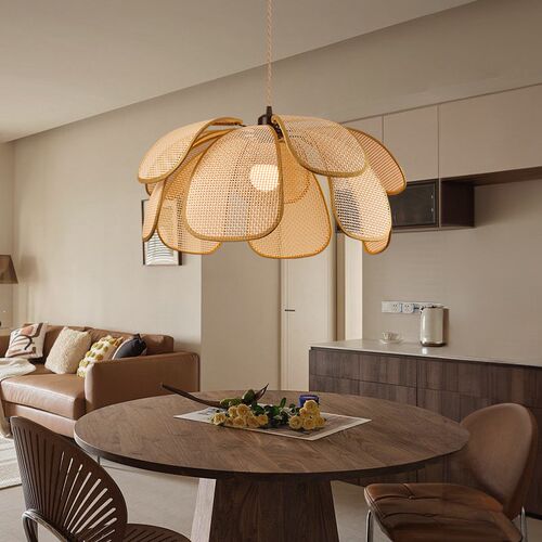 日式侘寂风吊灯创意个性卧室客厅餐厅灯禅意茶室藤编艺术花瓣吊灯